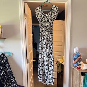 LOFT Black and White Floral Maxi Dress
